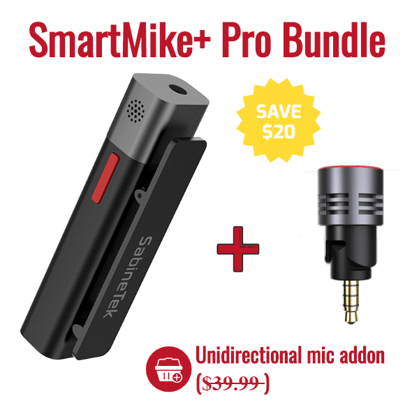 SmartMike+ S610 True Wireless Stereo Lavalier Microphone with SM-1 Unidirectional Microphone Add-On for Blogging, Black